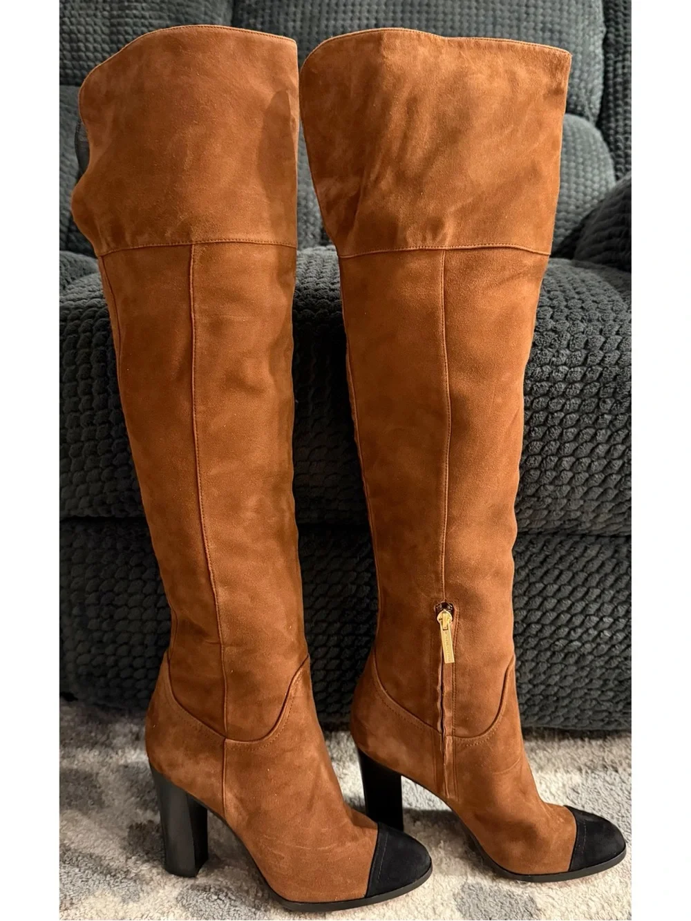 Veronica Beard Conrad Two Tone Black And Brown Conrad Over The Knee Boots Size 7
